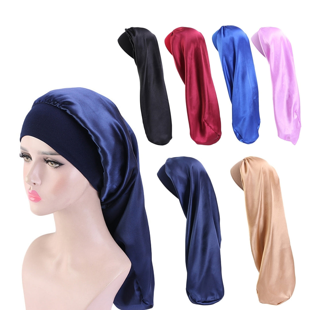 Hair Bonnet Wide Pure Color Imitation Silk Women Shower Hat for Hair Salon Image 1