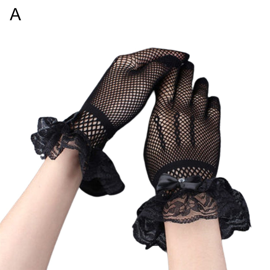 1 Pair Bridal Gloves Lace Breathable Ladies Stretchy Bow-knot Gloves for Party Image 1