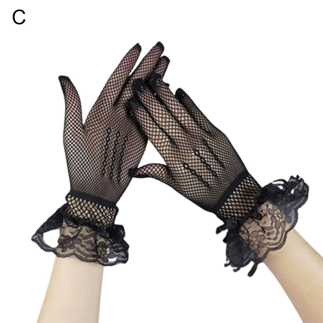 1 Pair Bridal Gloves Lace Breathable Ladies Stretchy Bow-knot Gloves for Party Image 1