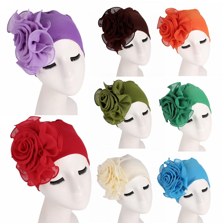 Women Hat Big Flower Multi-purpose Lightweight Breathable Turban Cap for Outdoor Image 1