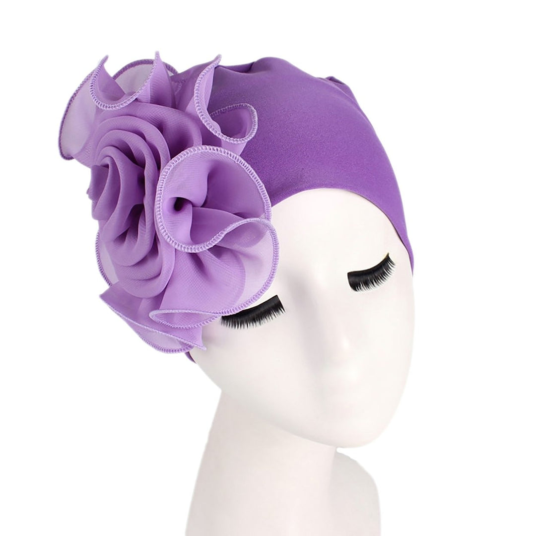 Women Hat Big Flower Multi-purpose Lightweight Breathable Turban Cap for Outdoor Image 1