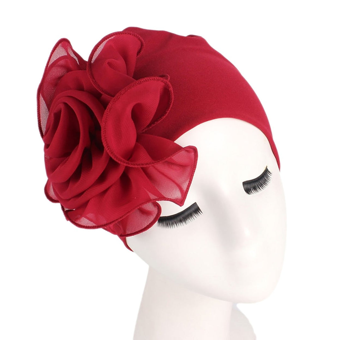 Women Hat Big Flower Multi-purpose Lightweight Breathable Turban Cap for Outdoor Image 12