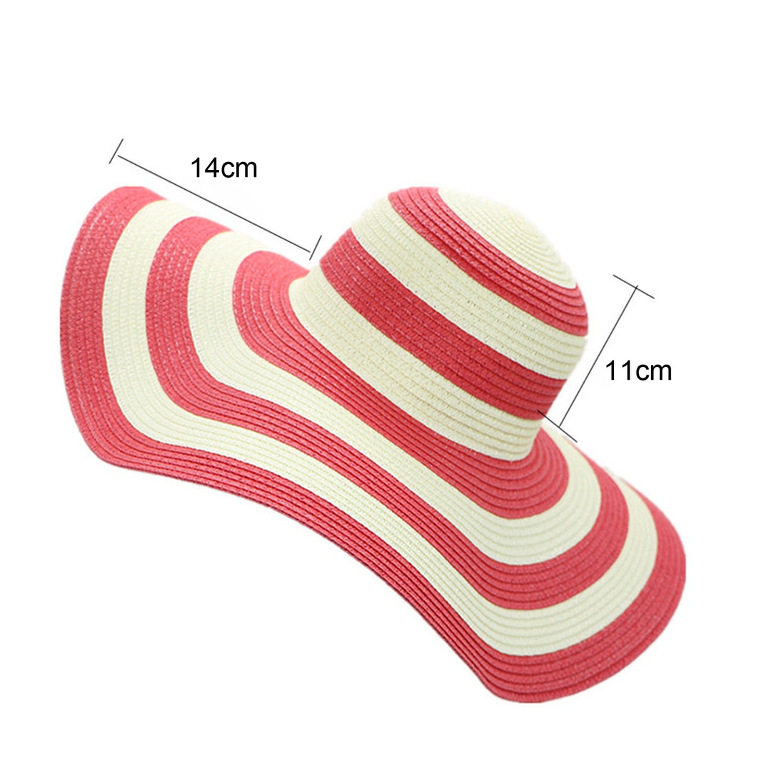 Women Sun Hat Foldable Wide Brim Stripe Contrast Color Bucket Hat for Summer Image 4