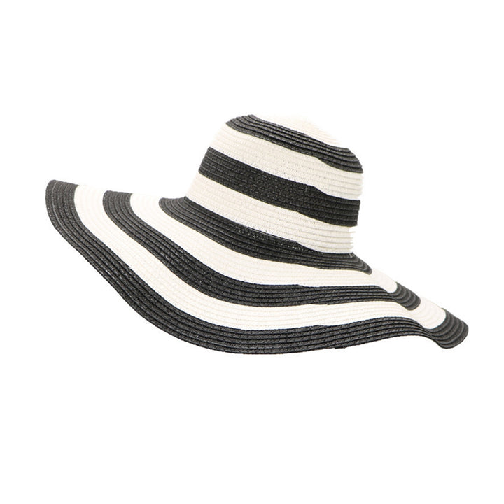 Women Sun Hat Foldable Wide Brim Stripe Contrast Color Bucket Hat for Summer Image 8