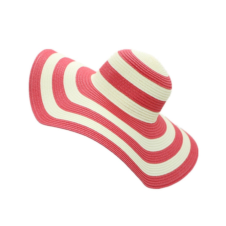 Women Sun Hat Foldable Wide Brim Stripe Contrast Color Bucket Hat for Summer Image 9