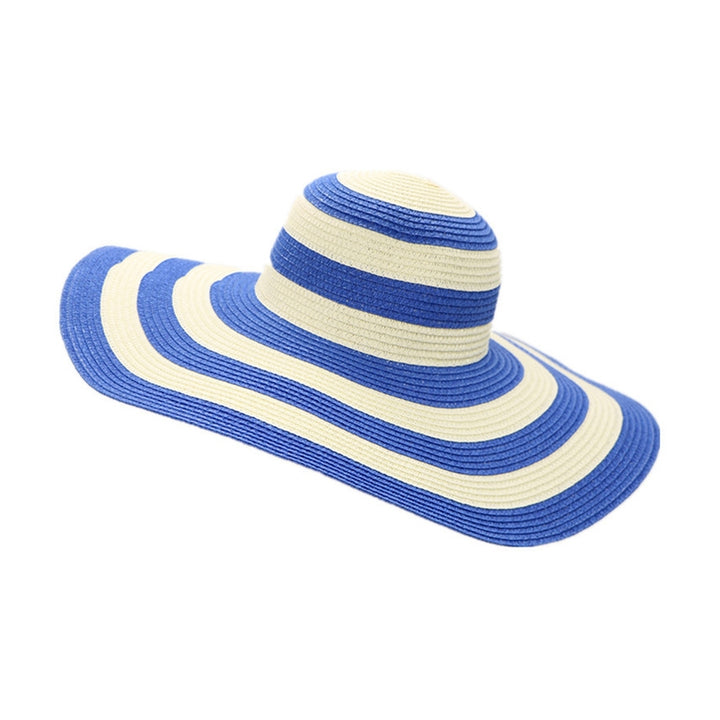 Women Sun Hat Foldable Wide Brim Stripe Contrast Color Bucket Hat for Summer Image 10