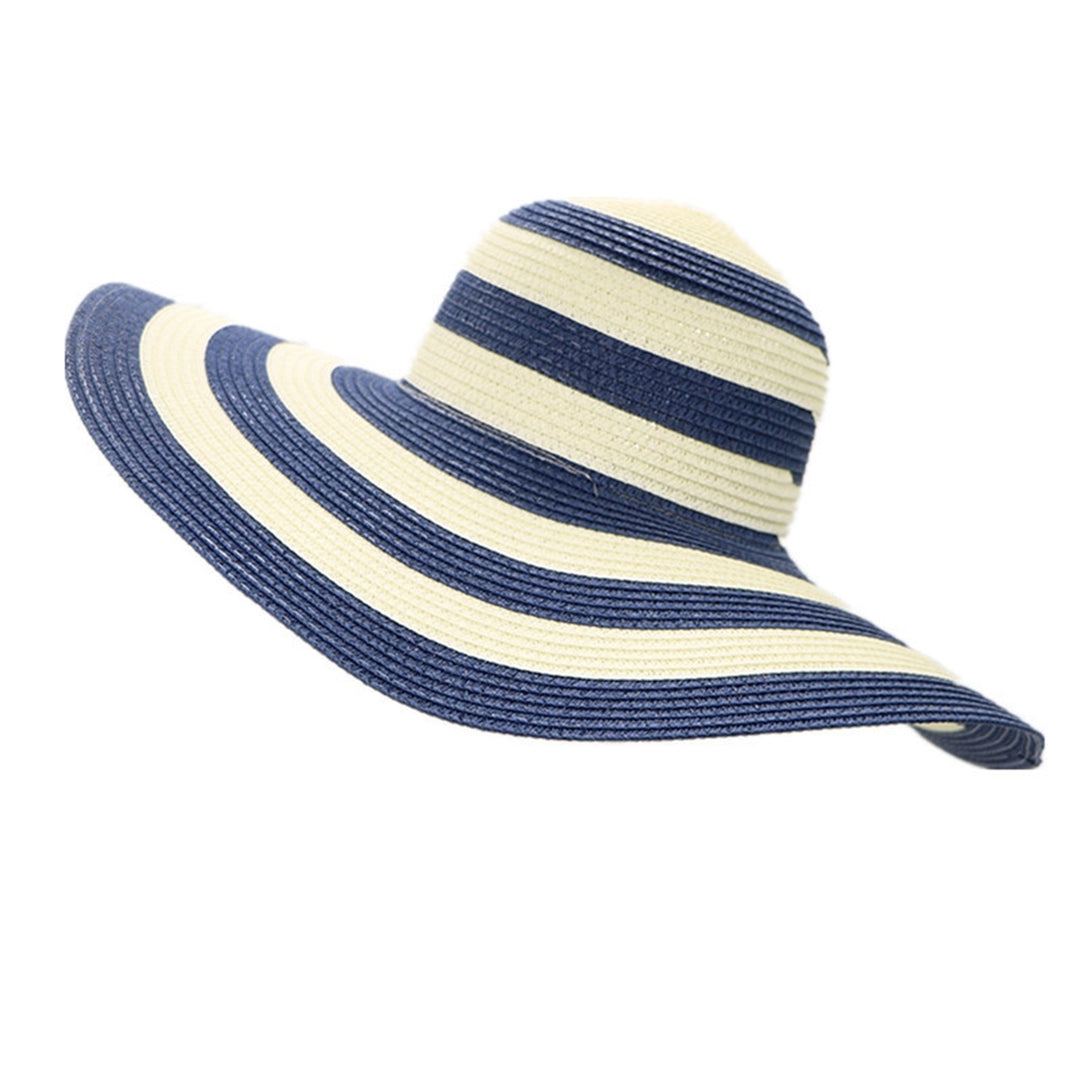 Women Sun Hat Foldable Wide Brim Stripe Contrast Color Bucket Hat for Summer Image 11