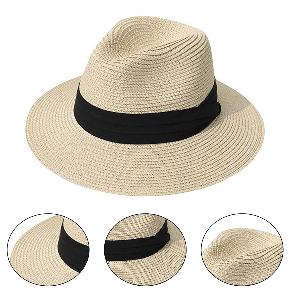 Ladies Hat Wide Brim Sun Protection Wide Applications Simple Pure Color Straw Hat for Beach Image 2