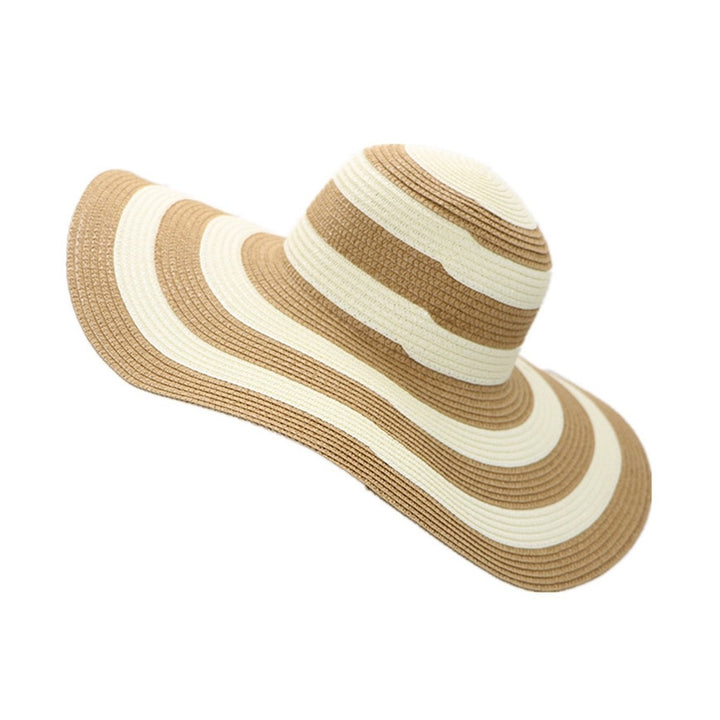 Women Sun Hat Foldable Wide Brim Stripe Contrast Color Bucket Hat for Summer Image 12