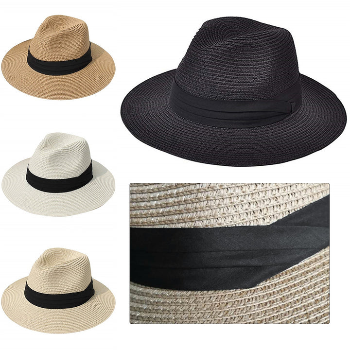 Ladies Hat Wide Brim Sun Protection Wide Applications Simple Pure Color Straw Hat for Beach Image 3