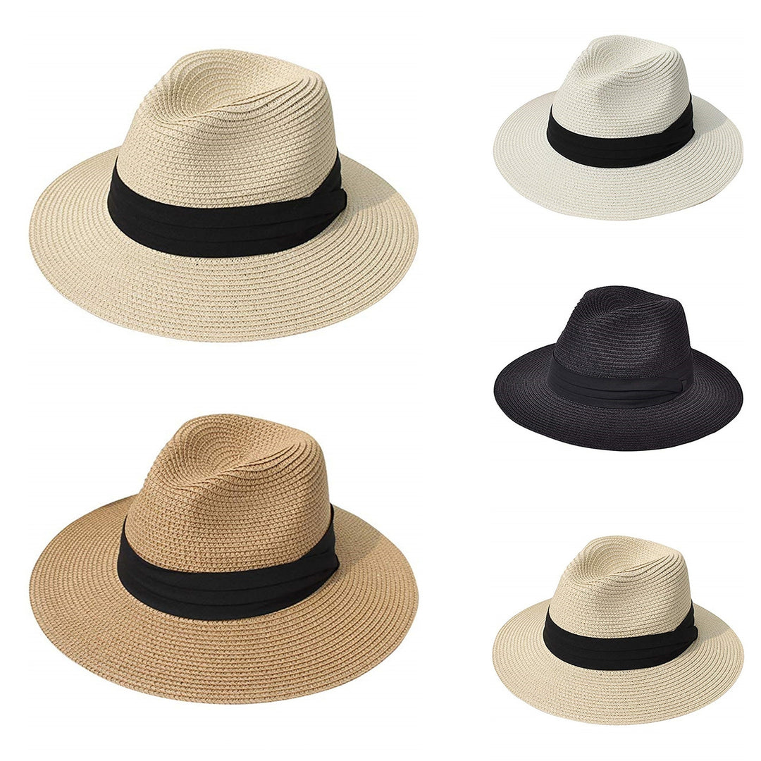 Ladies Hat Wide Brim Sun Protection Wide Applications Simple Pure Color Straw Hat for Beach Image 4
