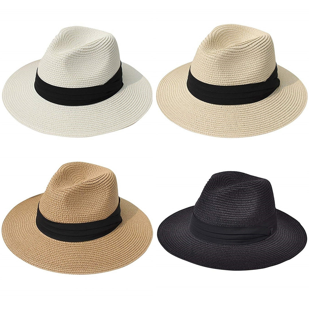 Ladies Hat Wide Brim Sun Protection Wide Applications Simple Pure Color Straw Hat for Beach Image 4