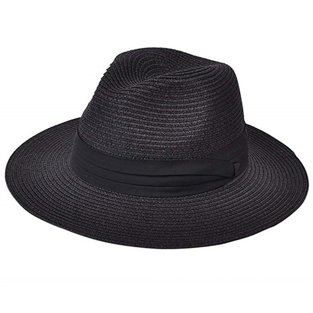 Ladies Hat Wide Brim Sun Protection Wide Applications Simple Pure Color Straw Hat for Beach Image 1