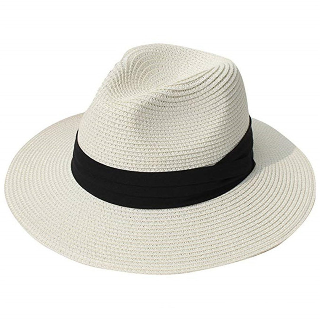 Ladies Hat Wide Brim Sun Protection Wide Applications Simple Pure Color Straw Hat for Beach Image 1