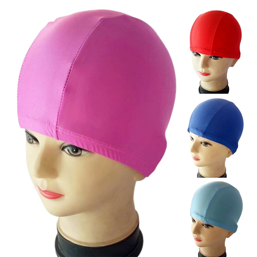Swimming Hat Unisex Solid Color Stretchy Ear Protection Bathing Caps for Swimming Pool Image 1