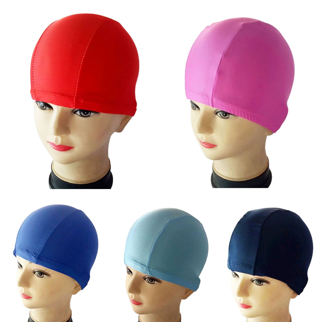 Swimming Hat Unisex Solid Color Stretchy Ear Protection Bathing Caps for Swimming Pool Image 7