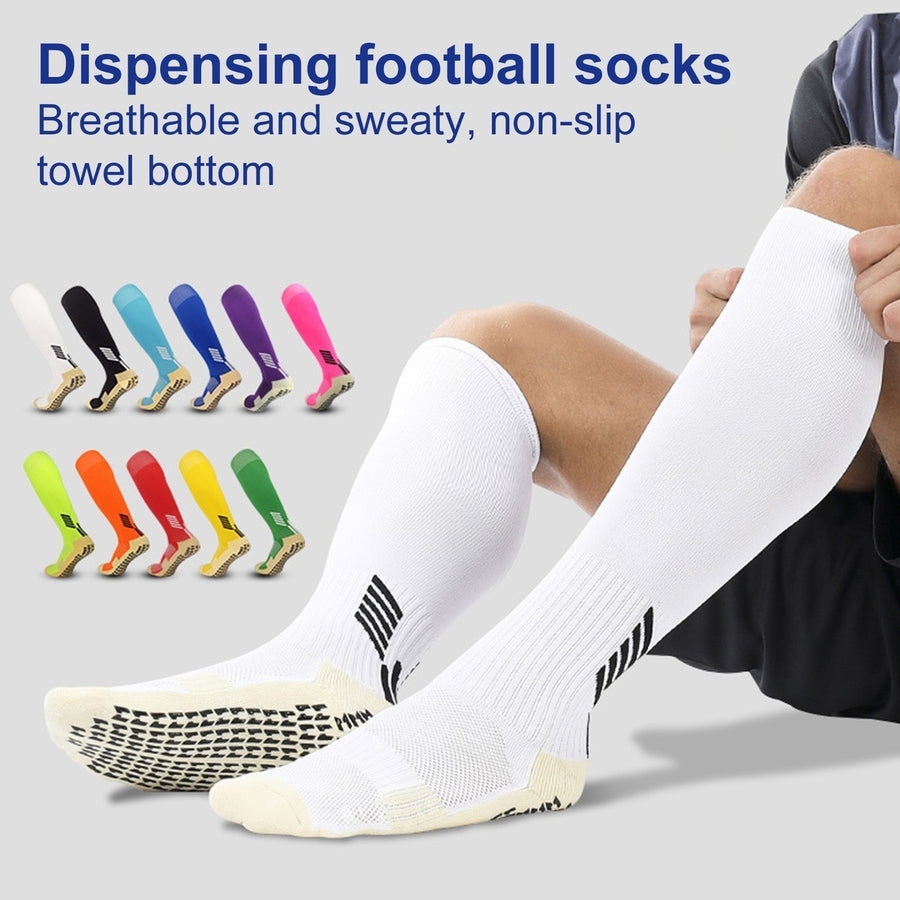 1 Pair Striped Patchwork Anti-slip Silicone Bottom Thickened Soccer Socks Unisex Elastic Cycling Fitness Knee High Tube Image 1