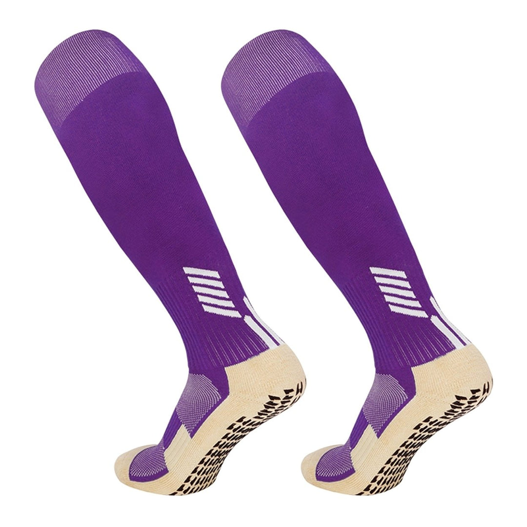 1 Pair Striped Patchwork Anti-slip Silicone Bottom Thickened Soccer Socks Unisex Elastic Cycling Fitness Knee High Tube Image 1