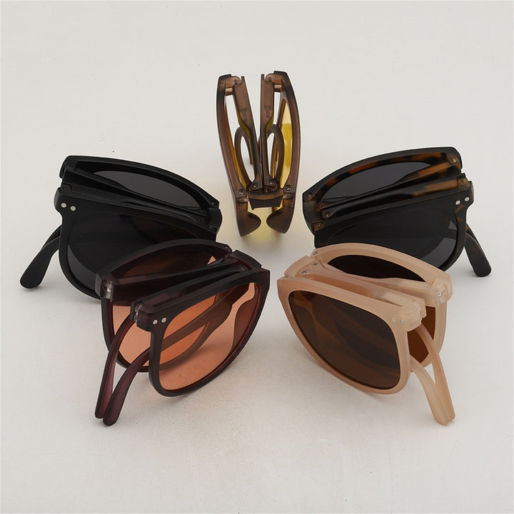 1 Set Folding Sunglasses Solid Construction UV Resistant PC Fashionable Small Frame Sunglasses with Storage Case Set for Image 8