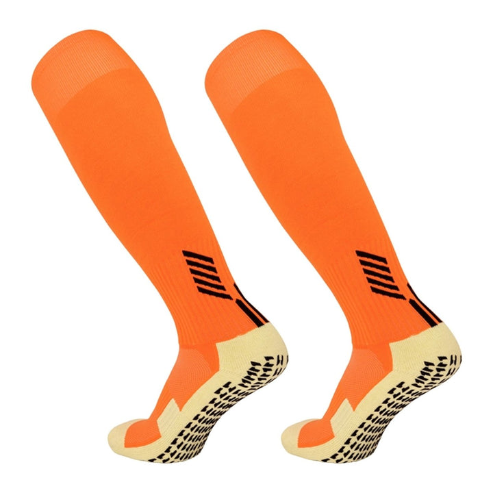 1 Pair Striped Patchwork Anti-slip Silicone Bottom Thickened Soccer Socks Unisex Elastic Cycling Fitness Knee High Tube Image 1