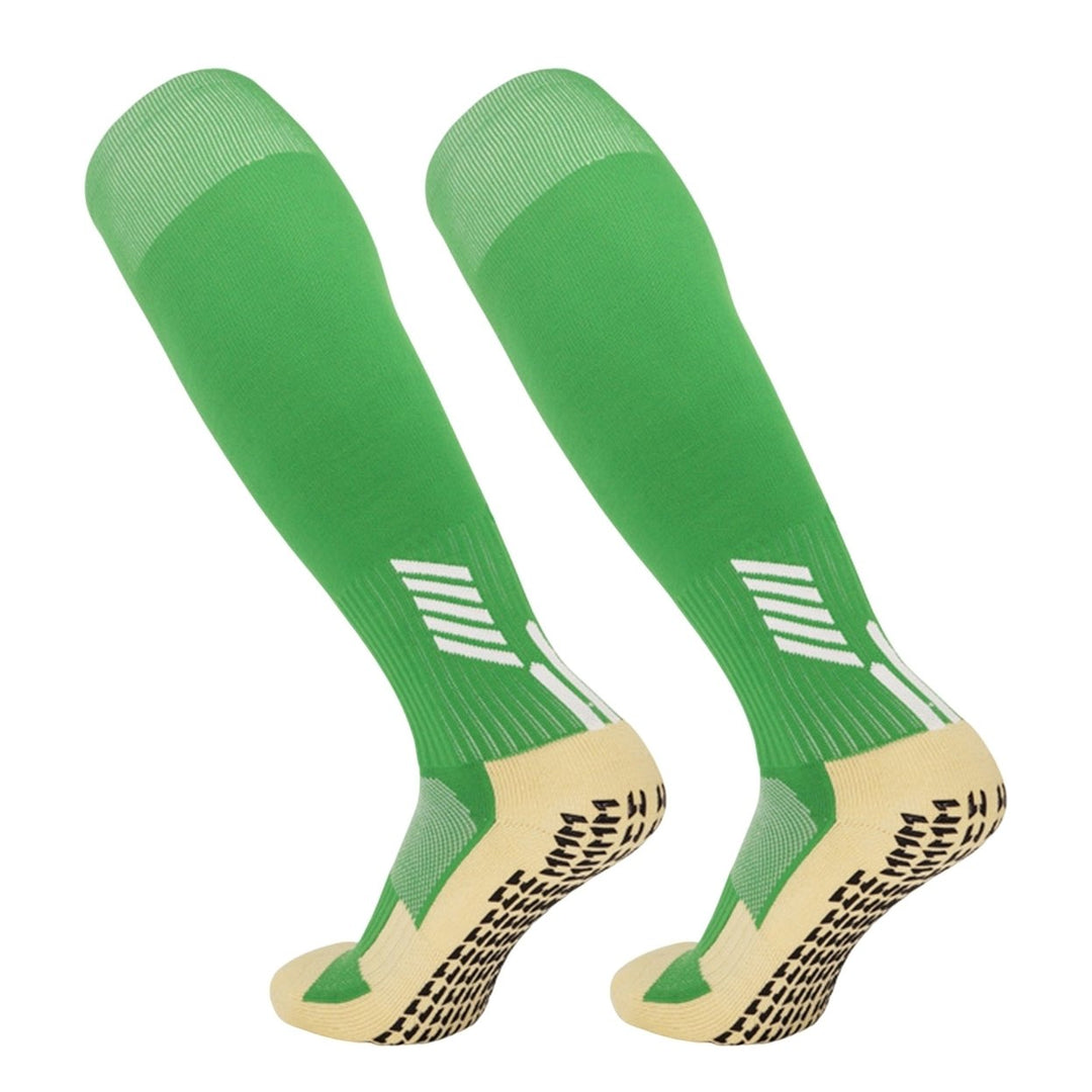 1 Pair Striped Patchwork Anti-slip Silicone Bottom Thickened Soccer Socks Unisex Elastic Cycling Fitness Knee High Tube Image 1