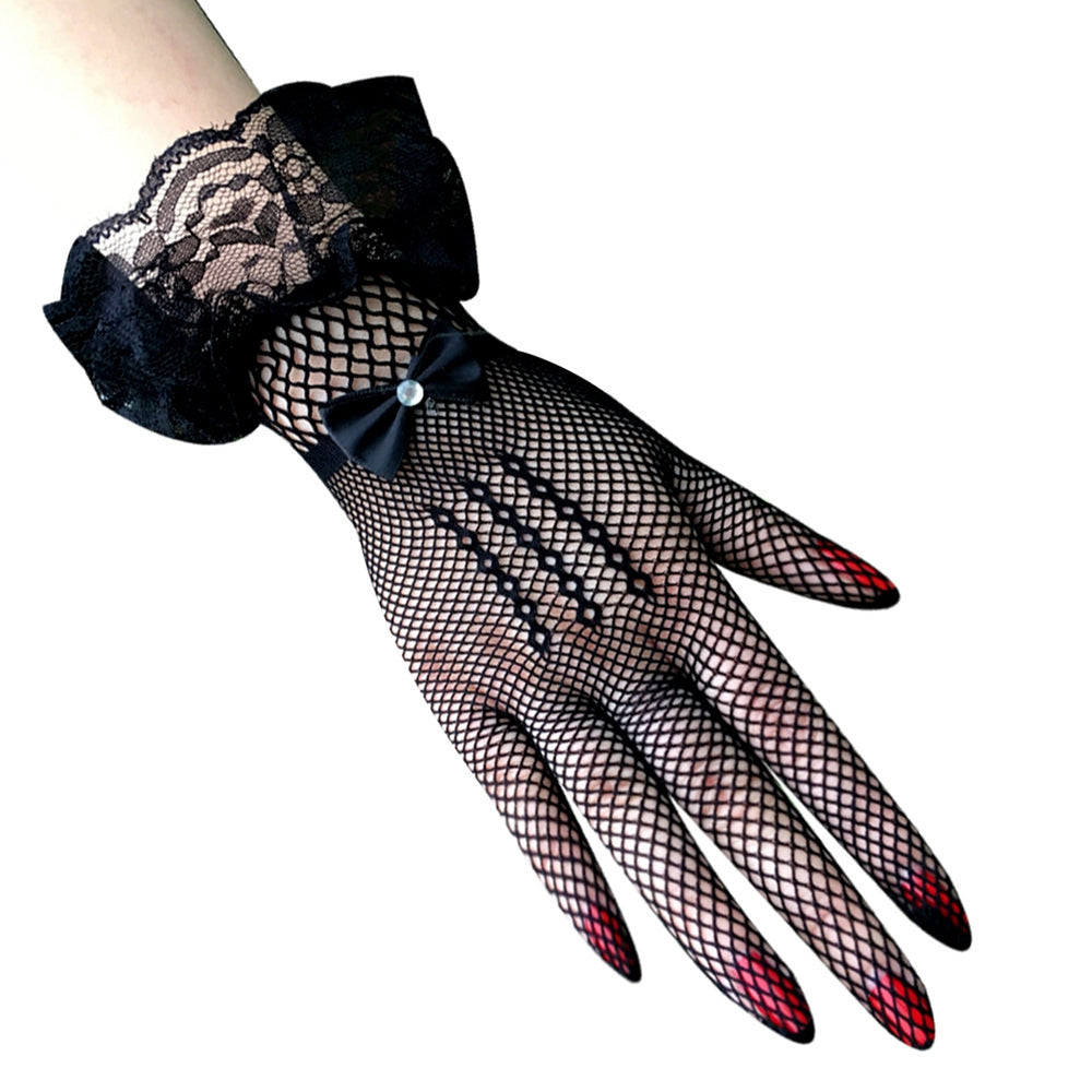 1 Pair Wedding Gloves Bowknot Rhinestone Elegant Good Elasticity Lace Gloves for Prom Image 2