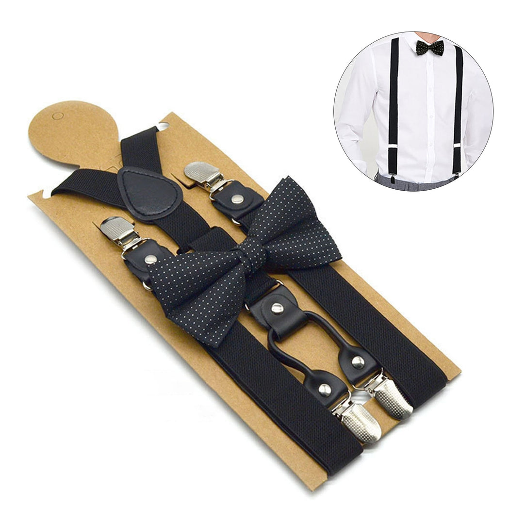 1 Set Adult Suspender Set Y-shaped Non-slip Solid Color Suspender Bow Tie for Wedding Image 4