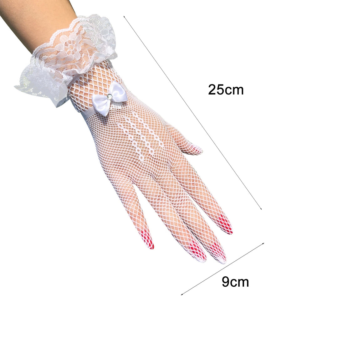 1 Pair Wedding Gloves Bowknot Rhinestone Elegant Good Elasticity Lace Gloves for Prom Image 6