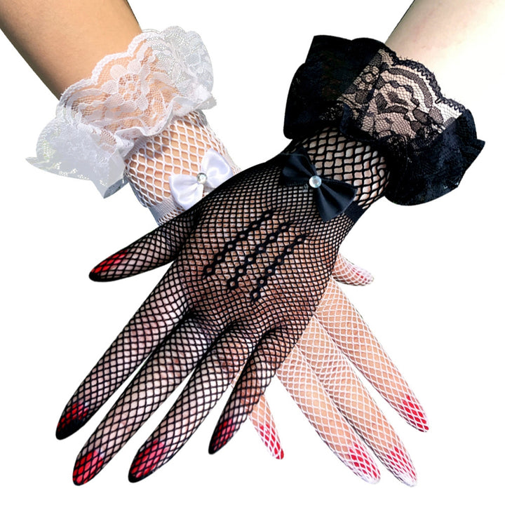 1 Pair Wedding Gloves Bowknot Rhinestone Elegant Good Elasticity Lace Gloves for Prom Image 10