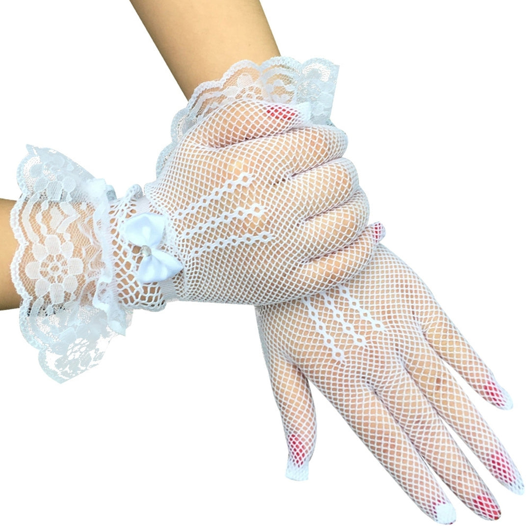 1 Pair Wedding Gloves Bowknot Rhinestone Elegant Good Elasticity Lace Gloves for Prom Image 12