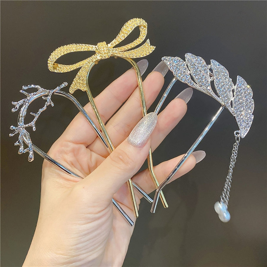 U-shaped Tassel Faux Pearls Hair Fork Gift Women Elegant Bowknot Rhinestone Hair Stick Hair Accessories Image 1