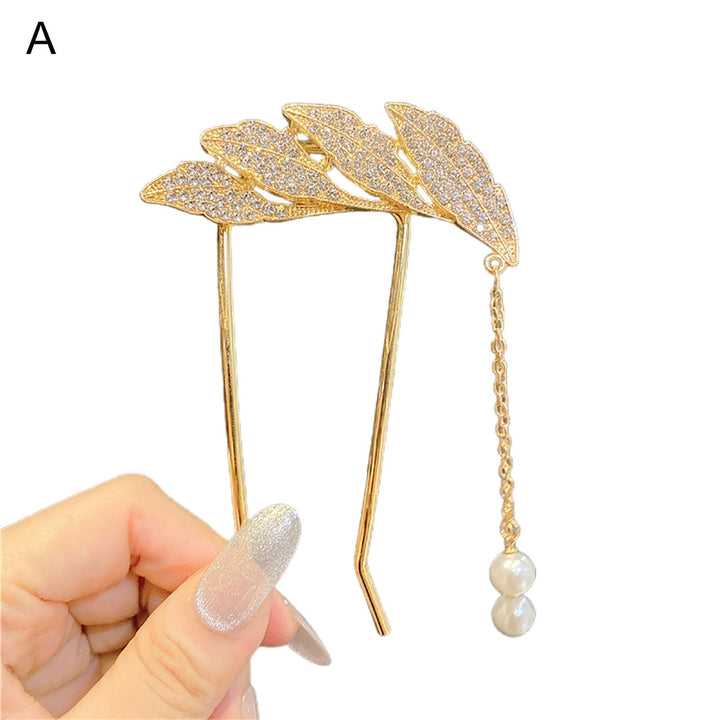 U-shaped Tassel Faux Pearls Hair Fork Gift Women Elegant Bowknot Rhinestone Hair Stick Hair Accessories Image 2