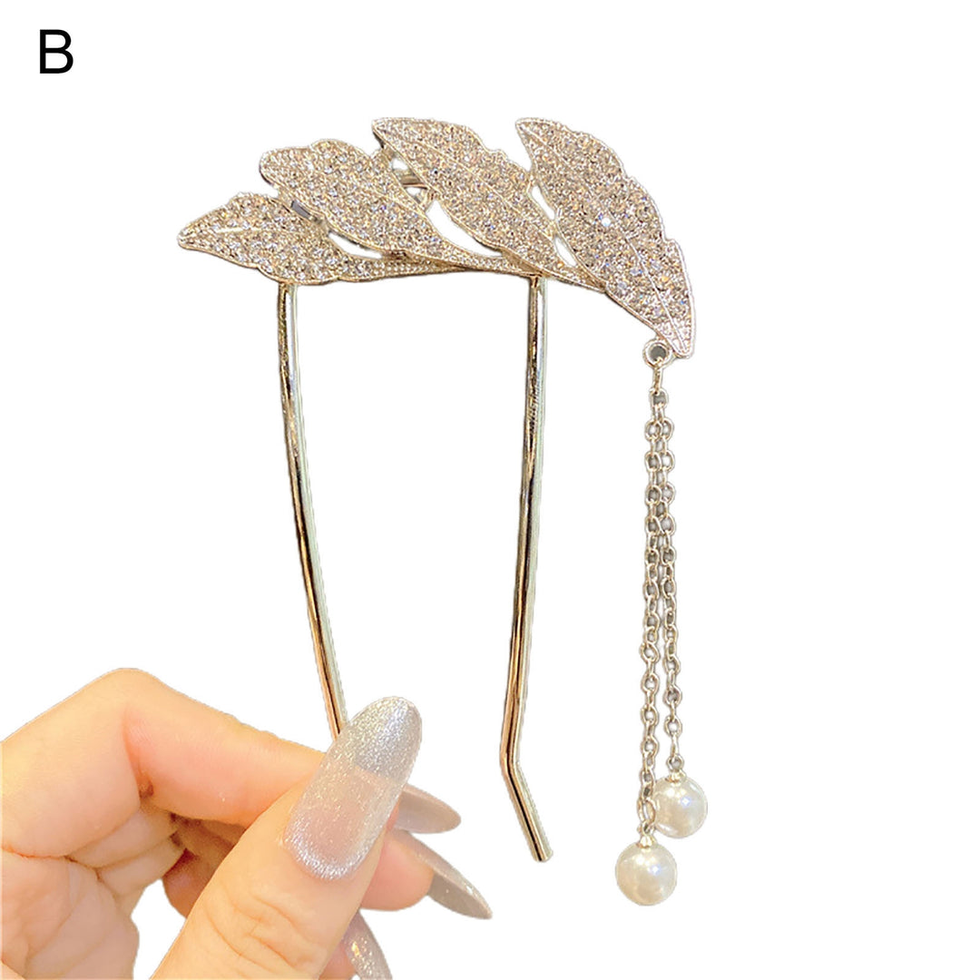U-shaped Tassel Faux Pearls Hair Fork Gift Women Elegant Bowknot Rhinestone Hair Stick Hair Accessories Image 3