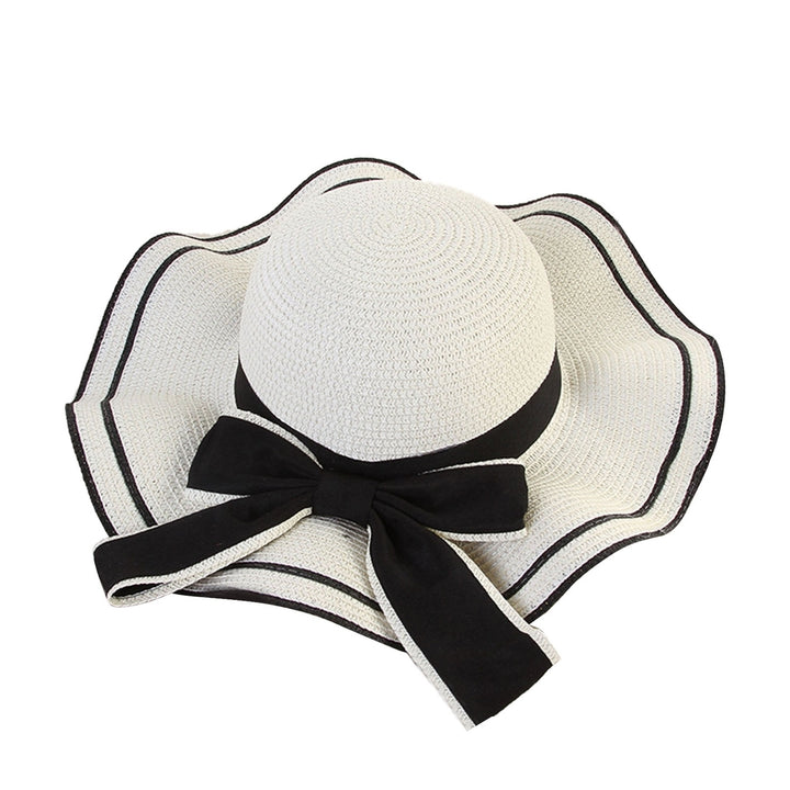 Windproof Sun Hat Spring Summer Wide Brim Bowknot Decor Straw Hat for Daily Wear Image 2