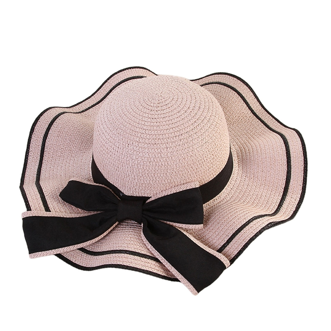Windproof Sun Hat Spring Summer Wide Brim Bowknot Decor Straw Hat for Daily Wear Image 1
