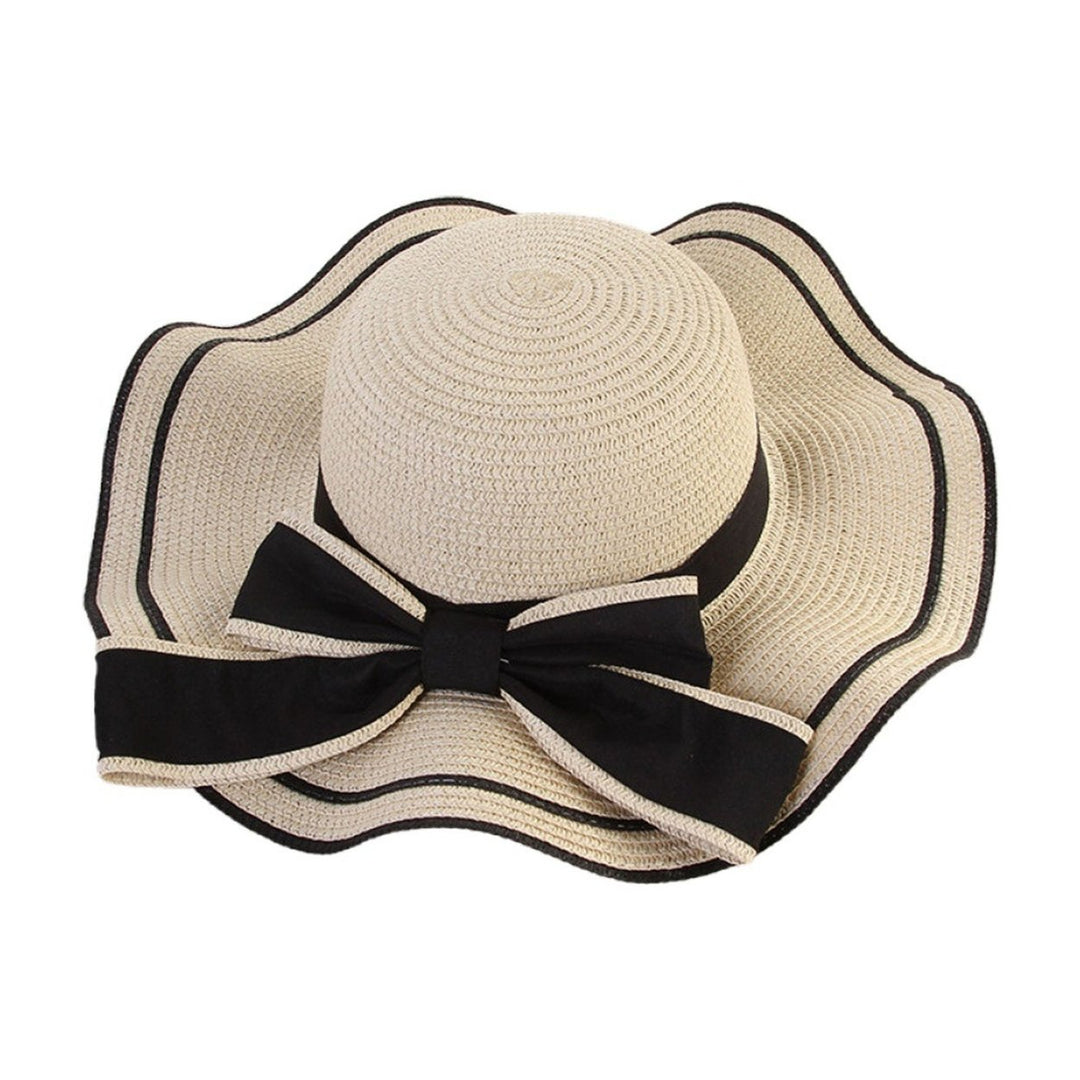 Windproof Sun Hat Spring Summer Wide Brim Bowknot Decor Straw Hat for Daily Wear Image 1