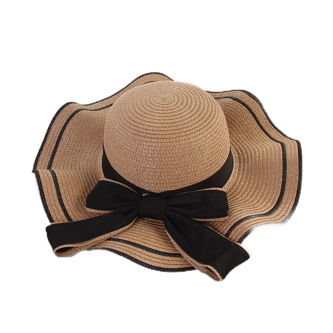 Windproof Sun Hat Spring Summer Wide Brim Bowknot Decor Straw Hat for Daily Wear Image 1