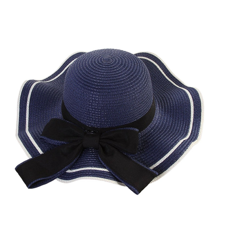 Windproof Sun Hat Spring Summer Wide Brim Bowknot Decor Straw Hat for Daily Wear Image 1