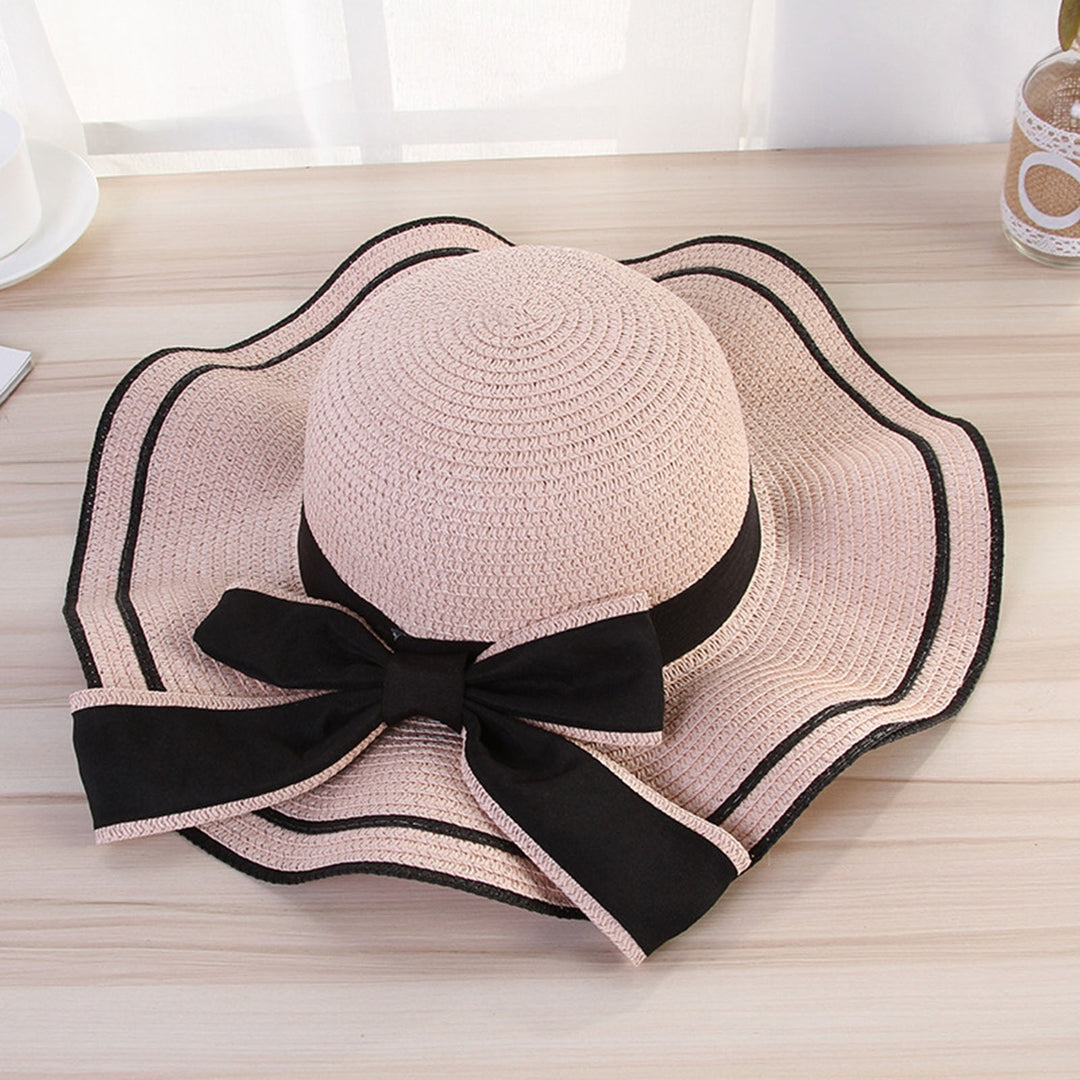 Windproof Sun Hat Spring Summer Wide Brim Bowknot Decor Straw Hat for Daily Wear Image 7