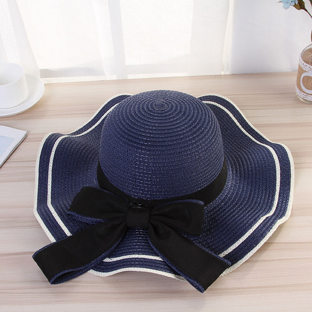 Windproof Sun Hat Spring Summer Wide Brim Bowknot Decor Straw Hat for Daily Wear Image 10