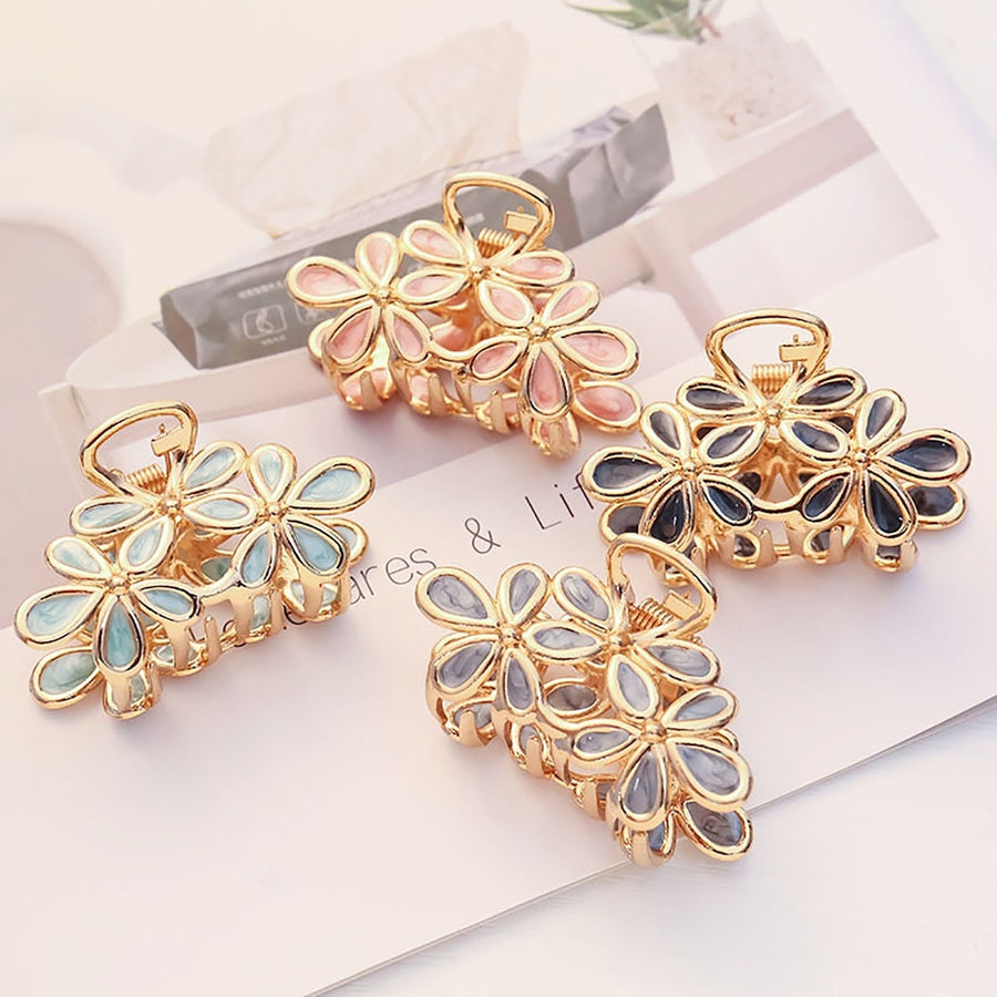 Bright Color Crossing Teeth Big Hair Clip Alloy Sweet Flower Shape Hair Claw Styling Tool Image 1