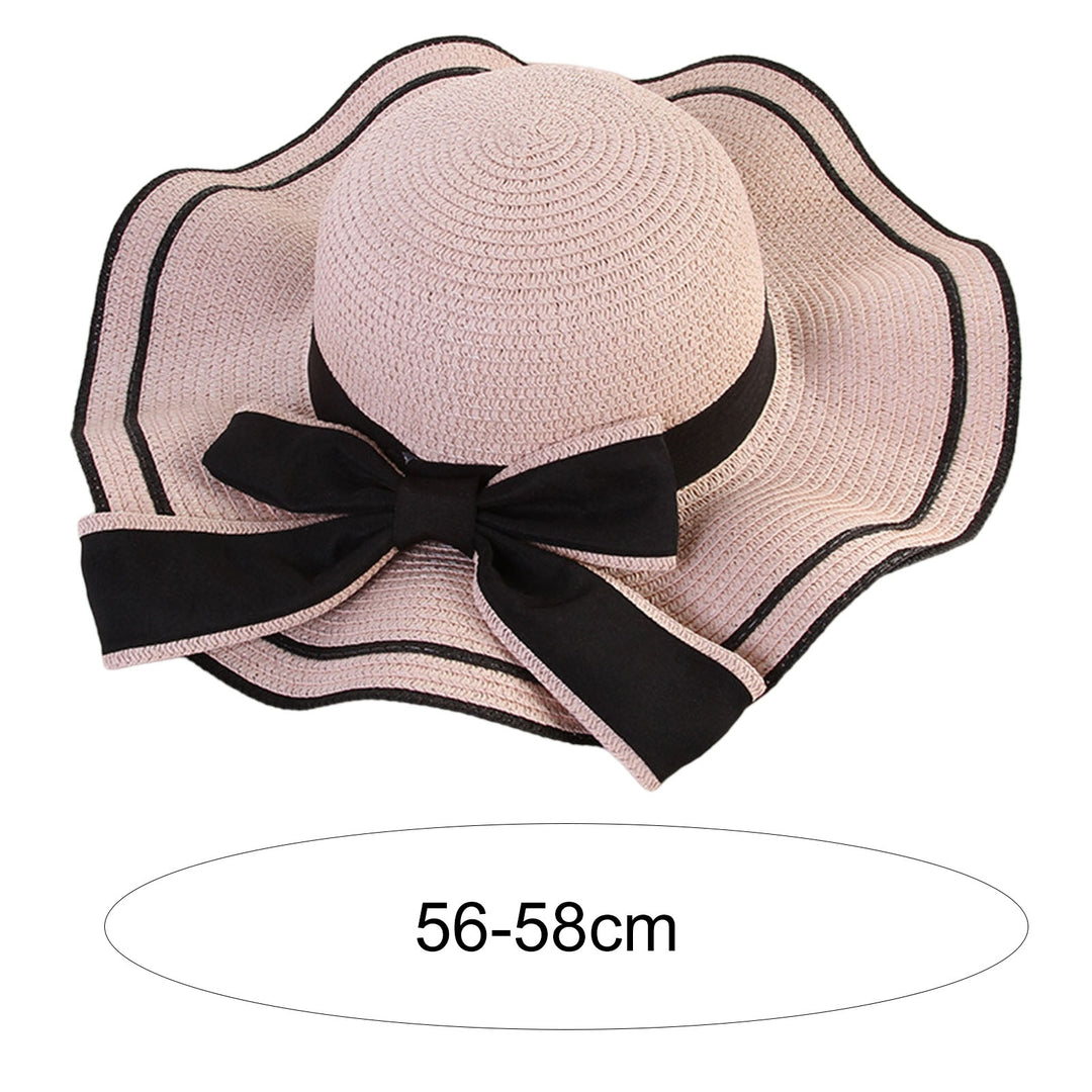 Windproof Sun Hat Spring Summer Wide Brim Bowknot Decor Straw Hat for Daily Wear Image 11