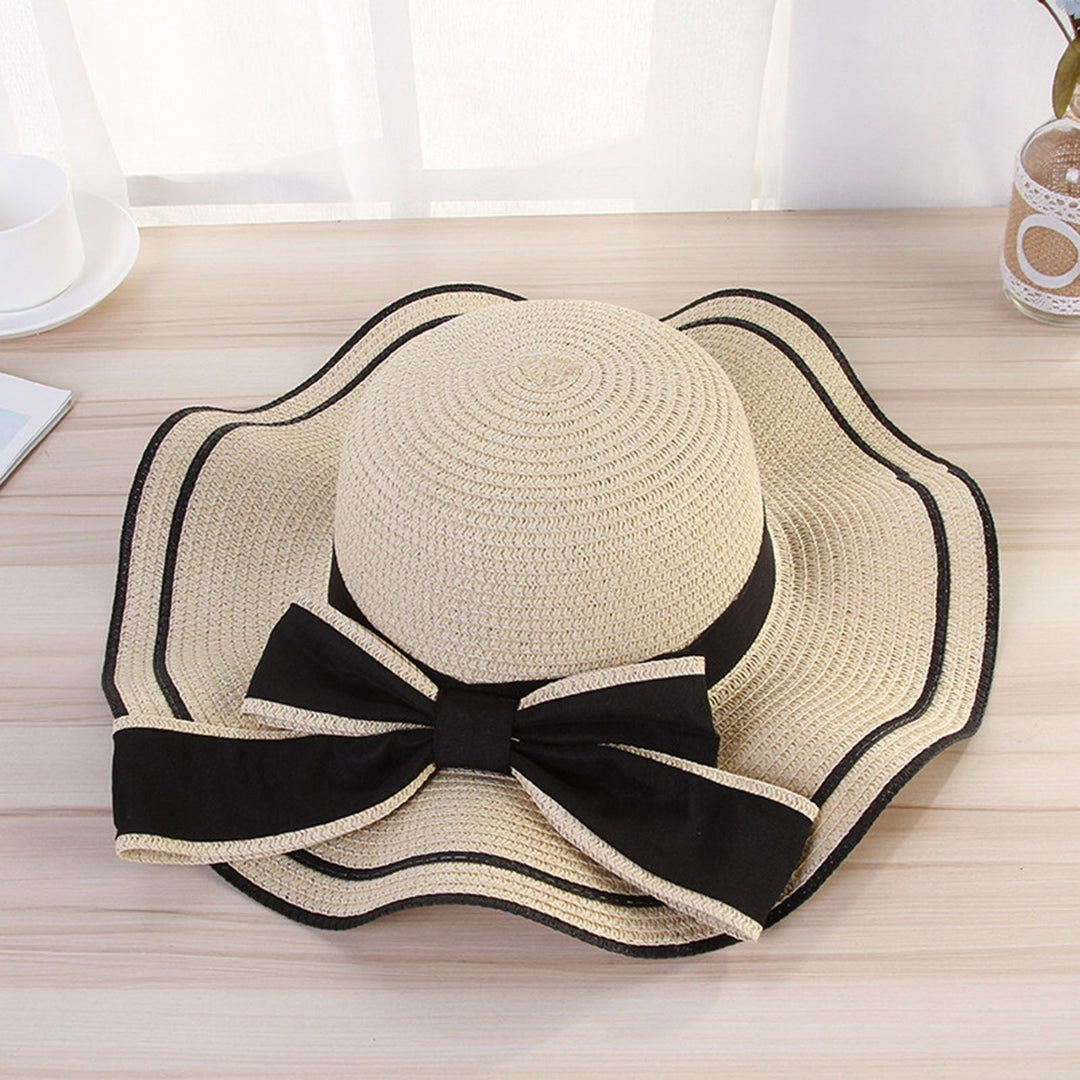Windproof Sun Hat Spring Summer Wide Brim Bowknot Decor Straw Hat for Daily Wear Image 12