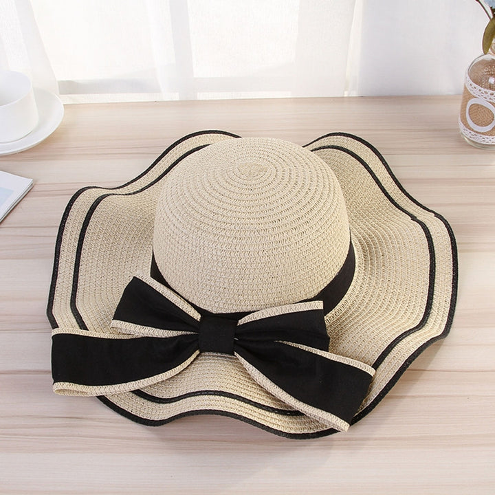 Windproof Sun Hat Spring Summer Wide Brim Bowknot Decor Straw Hat for Daily Wear Image 12