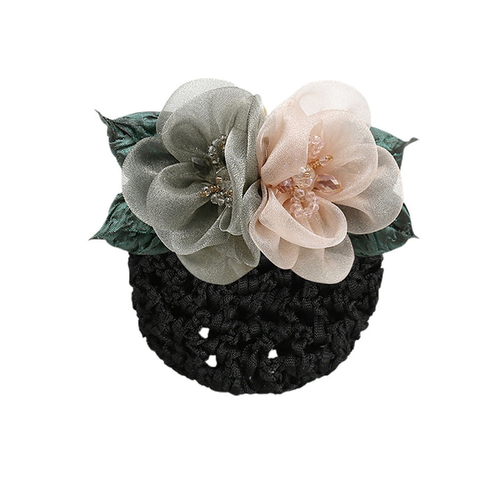 Elastic Elegant Women Hair Net Ribbon Flowers Beads Bun Net Hairgrip Hair Styling Accessories Image 2