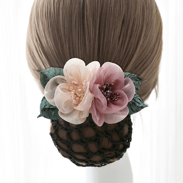 Elastic Elegant Women Hair Net Ribbon Flowers Beads Bun Net Hairgrip Hair Styling Accessories Image 7