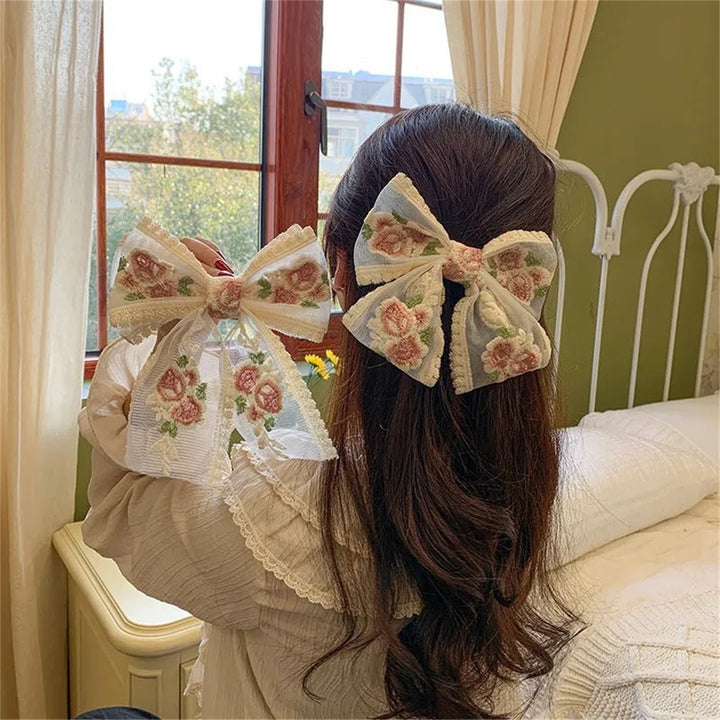 Hair Clip Exquisite Shape Wear-Resistant Lace Bow-knot Hair Pin Women Headdress for Girl Image 6