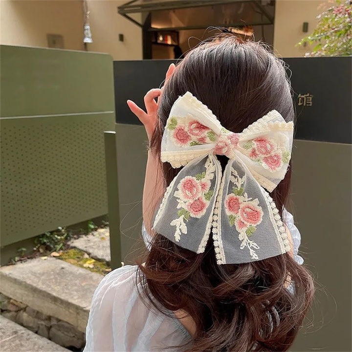 Hair Clip Exquisite Shape Wear-Resistant Lace Bow-knot Hair Pin Women Headdress for Girl Image 8