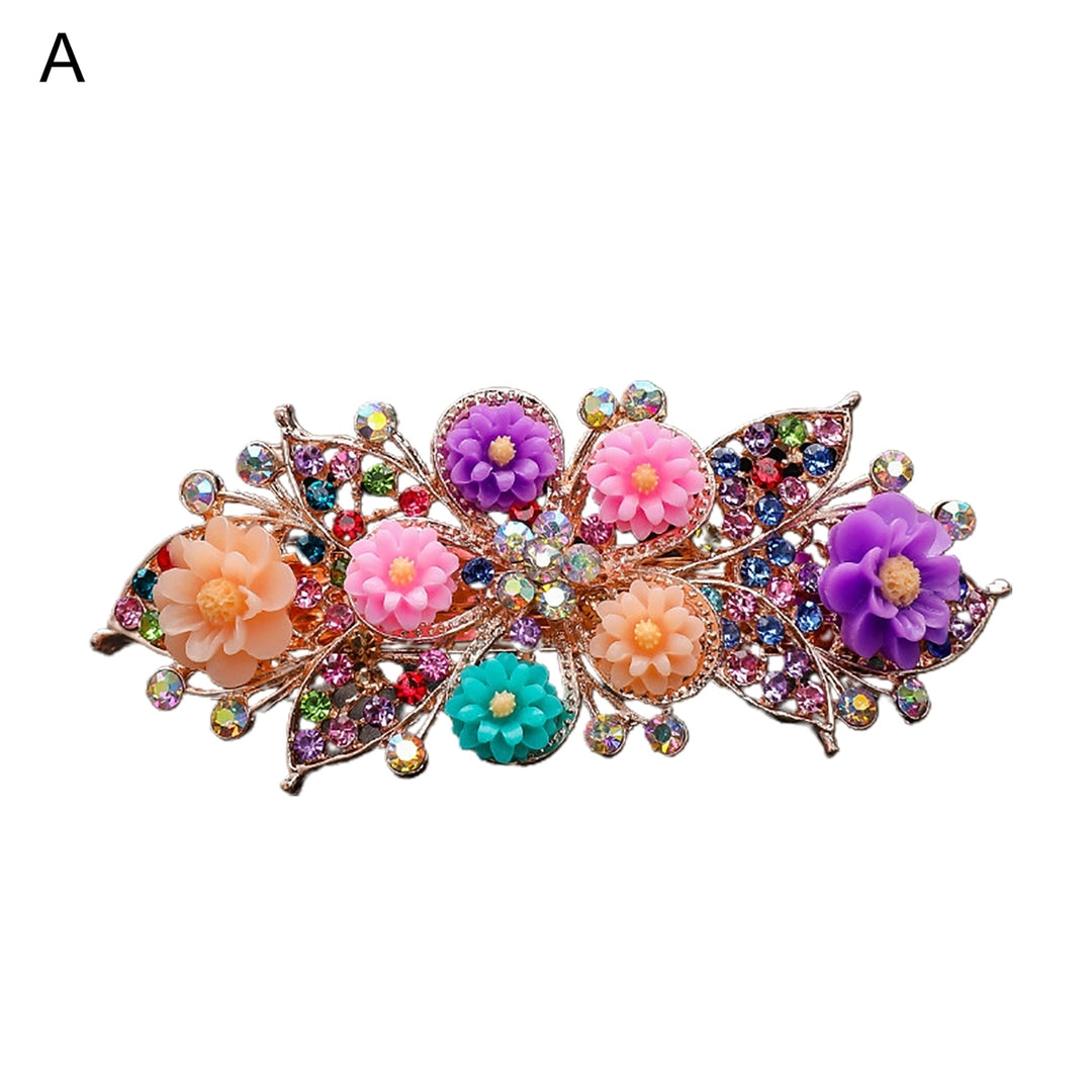 Shiny Rhinestone Faux Pearls Decor Hair Barrette Colorful Flower Shape Girls Hair Clip DIY Styling Accessories Image 2