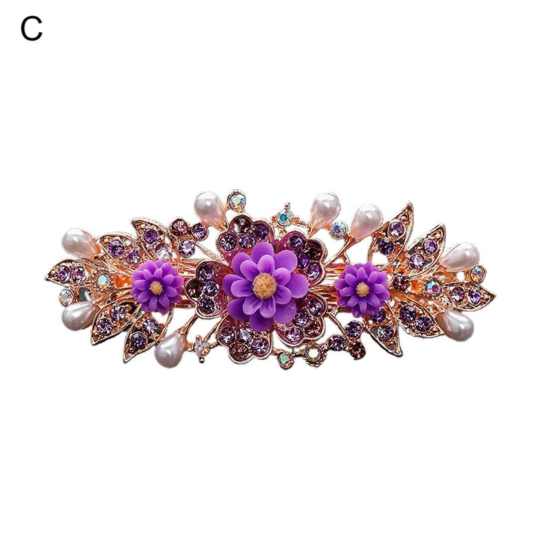 Shiny Rhinestone Faux Pearls Decor Hair Barrette Colorful Flower Shape Girls Hair Clip DIY Styling Accessories Image 4